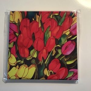 Kate Larson Glazed Ceramic Tile Wall Art Colorful PNW Tulips 4 1/4 X 4 1/4 Appro